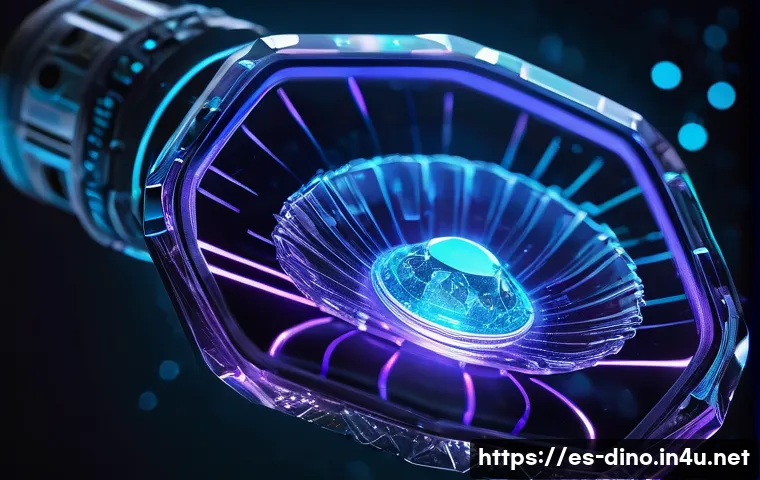 다이노코어 크리스탈 파워의 비밀 - A close-up, highly detailed image of a glowing Dinocore crystal with a complex molecular structure v...