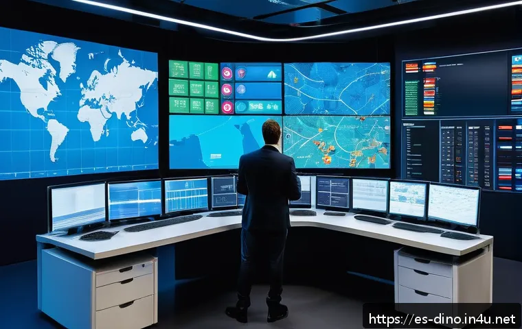 다이노코어 유통 경로 및 해외 진출 - A modern logistics control room featuring a diverse team of professionals monitoring multiple large ...